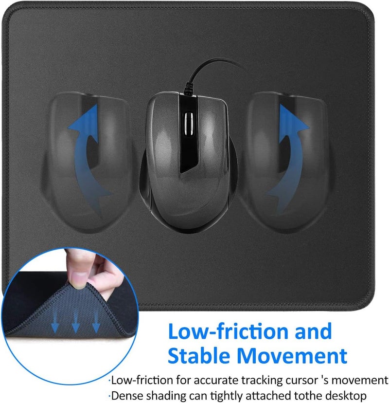 JIKIOU Mouse Pad with Non-Slip Rubber Base, Premium-Textured & Washable Computer Mousepad with Stitched Edges, Mouse Pads for Computers, Laptop, Gaming, Office & Home, 10.2 x 8.3 in, Black - Image 2